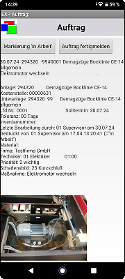 Instandhaltungssoftware EXP-Instandhaltung. App Auftragsansicht #2