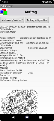 Instandhaltungssoftware EXP-Instandhaltung. App Auftragsansicht #1