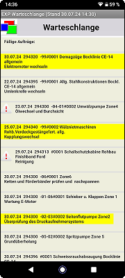 Instandhaltungssoftware EXP-Instandhaltung. Liste offener Aufträge in der app