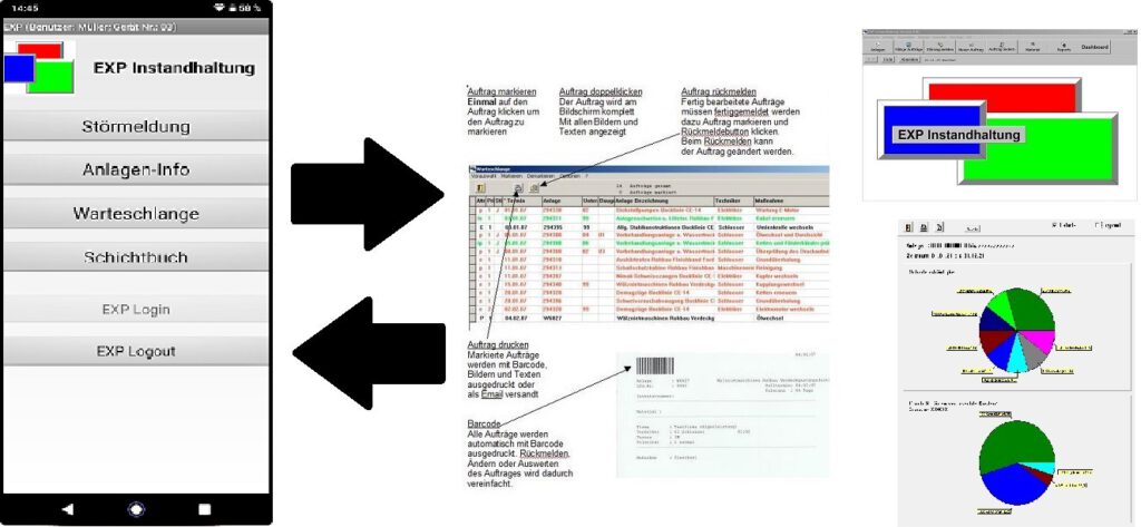 EXP-Instandhaltung. Verbindung app zur windowssoftware  EXP-Instandhaltung