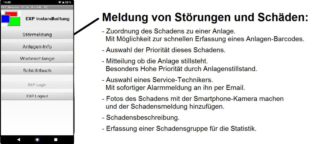 EXP-Instandhaltung. Störungseingabe per app